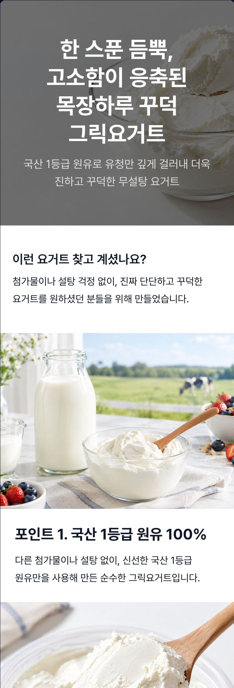 한 스푼 듬뿍, 고소함이 응축된 목장하루 꾸덕 그릭요거트 상세페이지 결과